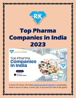 Top Pharma Companies in India 2023