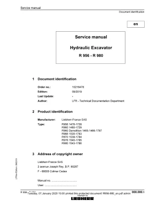 LIEBHERR R960 Demolition -1465 Hydraulic Excavator Service Repair Manual