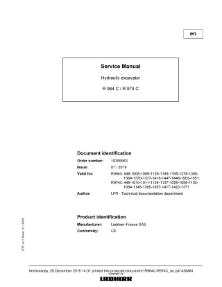 LIEBHERR R964C- 448 Hydraulic Excavator Service Repair Manual