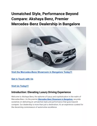 Unmatched Style, Performance Beyond Compare_ Akshaya Benz, Premier Mercedes-Benz Dealership in Bangalore