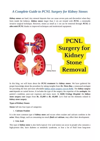 A Complete Guide to PCNL Surgery for Kidney Stones