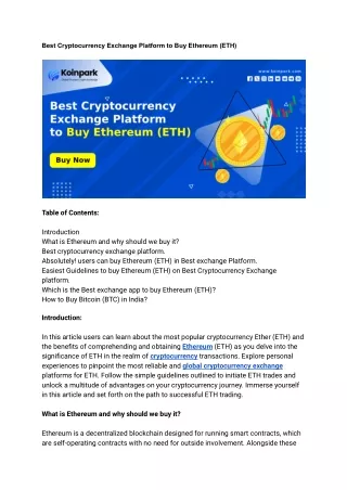 Best Cryptocurrency Exchange Platform to Buy Ethereum (ETH)