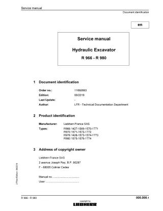 LIEBHERR R970 -1571 Hydraulic Excavator Service Repair Manual