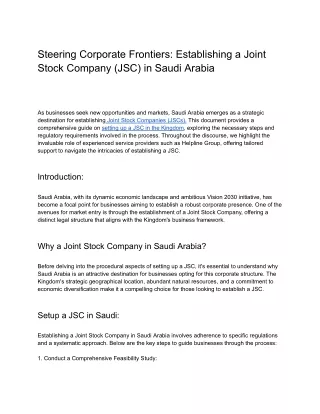 Steering Corporate Frontiers_ Establishing a Joint Stock Company (JSC) in Saudi Arabia