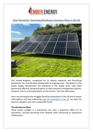 Solar PV Installers in the UK  Powering Up Your Warehouse  Ember Energy