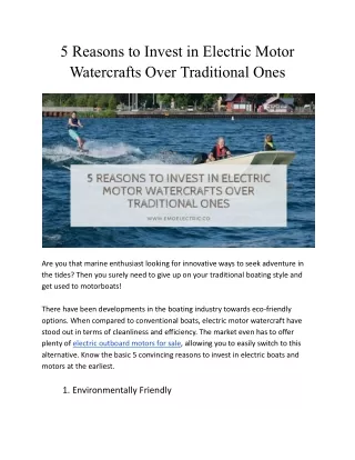 5 Reasons to Invest in Electric Motor Watercrafts Over Traditional Ones