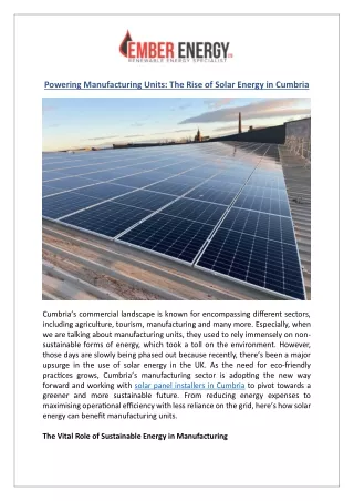 Solar Panels in Cumbria | A Guide for Manufacturing Units | Ember Energy