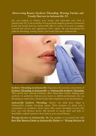 Discovering Beauty Eyebrow Threading, Waxing, Facials, and Trendy Haircuts in Jacksonville, FL
