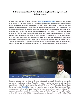 N Chandrababu Naidu's Role In Enhancing Rural Employment And Infrastructur
