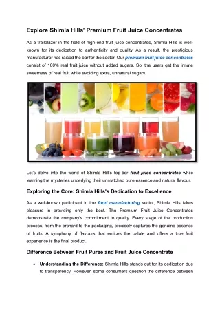 EXPLORE SHIMLA HILLS' PREMIUM FRUIT JUICE CONCENTRATES