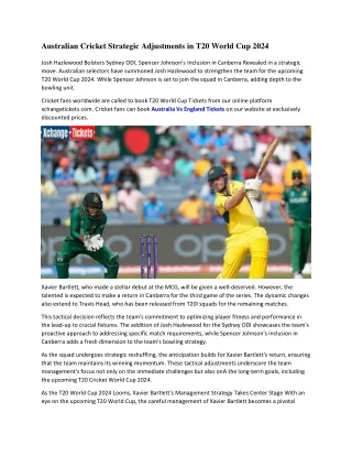 Australian Cricket Strategic Adjustments in T20 World Cup 2024