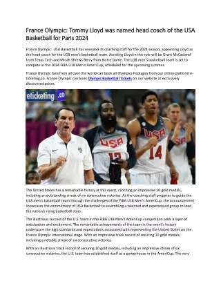 France Olympic Tommy Lloyd was named head coach of the USA Basketball for Paris 2024