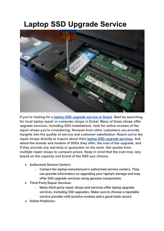 Laptop SSD Upgrade Service