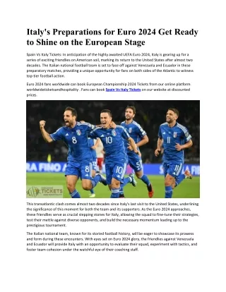 Italy's Preparations for Euro 2024 Get Ready to Shine on the European Stage