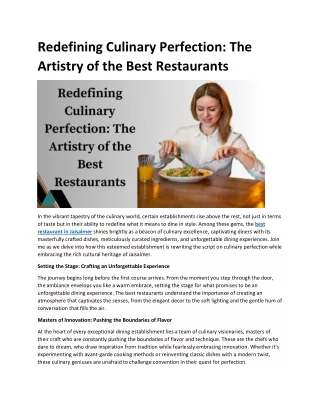 Redefining Culinary Perfection: The Artistry of the Best Restaurants