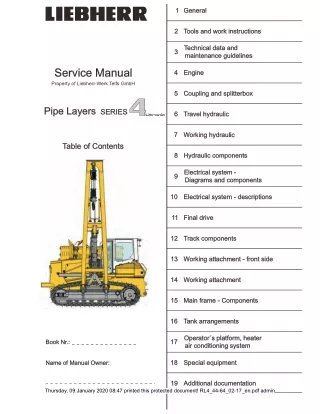 LIEBHERR RL4 64 Litronic Series 4 Pipe Layer Service Repair Manual