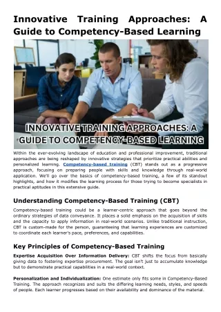 Innovative Training Approaches: A Guide to Competency-Based Learning