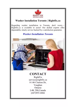 Washer Installation Toronto  Rightfix.ca