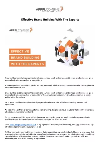 Effective Brand Building With The Experts