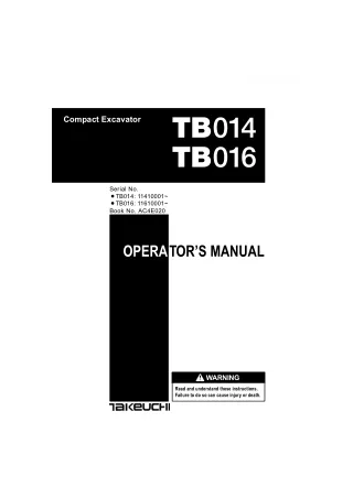 Takeuchi TB014 Mini Excavator operator’s manual SN：11410001