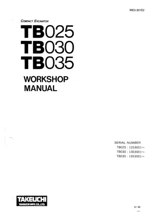 Takeuchi TB030 Compact Excavator Service Repair Manual SN：1303001