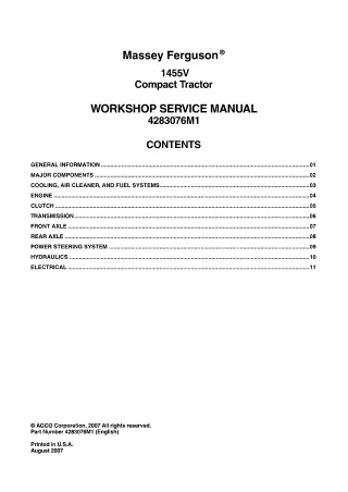 Massey Ferguson 1455V Compact Tractor Service Repair Manual