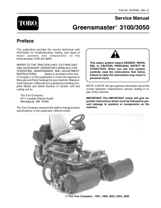 Toro Greensmaster 3050 Service Repair Manual