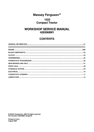 Massey Ferguson 1523 Compact Tractor Service Repair Manual