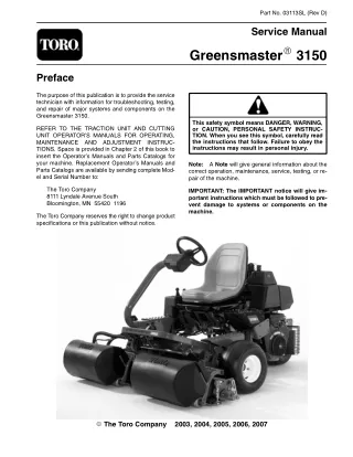 Toro Greensmaster 3150 Service Repair Manual