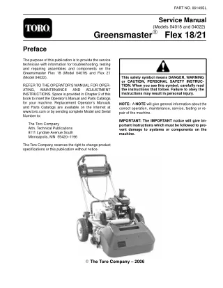 Toro Greensmaster Flex 21 (04022) Service Repair Manual