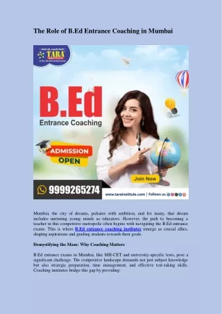 The Role of B.Ed Entrance Coaching in Mumbai