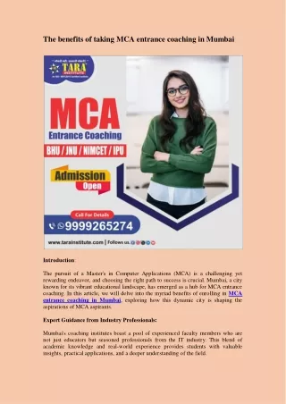 The benefits of taking MCA entrance coaching in Mumbai