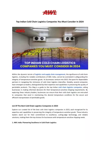 Top Indian Cold Chain Logistics Companies You Must Consider In 2024