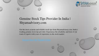 Genuine Stock Tips Provider In India  Shyamadvisory.com