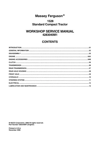 Massey Ferguson 1528 STANDARD COMPACT TRACTOR Service Repair Manual