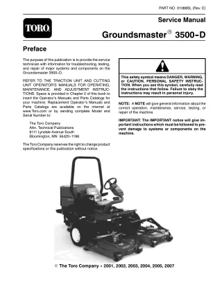 Toro Groundsmaster 3500D Service Repair Manual