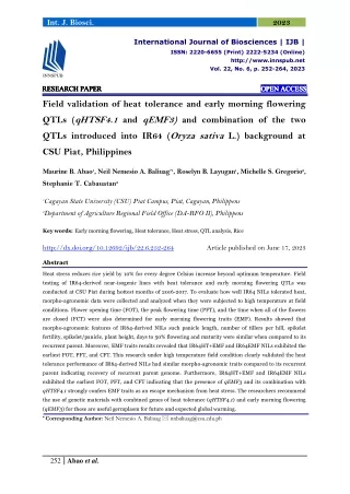 Field validation of heat tolerance and early morning flowering QTLs