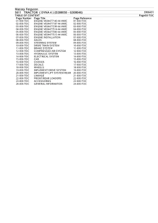 Massey Ferguson 5611 TRACTOR (DYNA 4) (D288050 - G308046) Service Parts Catalogue Manual (Part Number  3906431)