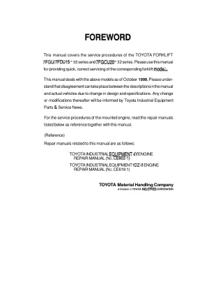 TOYOTA 7FGU32 Forklift Service Repair Manual