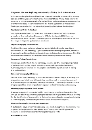 Diagnostic Marvels- Exploring the Diversity of X-Ray Tools in Healthcare