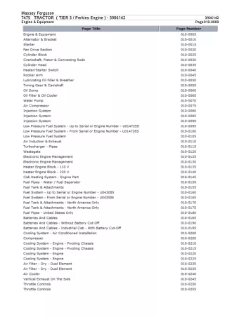 Massey Ferguson 7475 TRACTOR (TIER 3  Perkins Engine) Service Parts Catalogue Manual (Part Number  3906142)