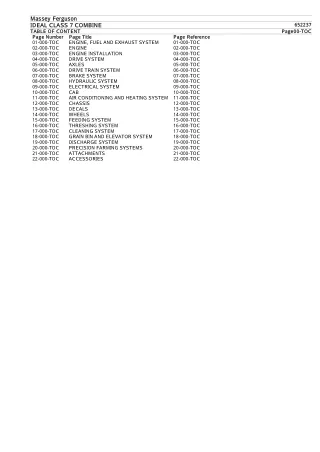 Massey Ferguson IDEAL CLASS 7 COMBINE Parts Catalogue Manual