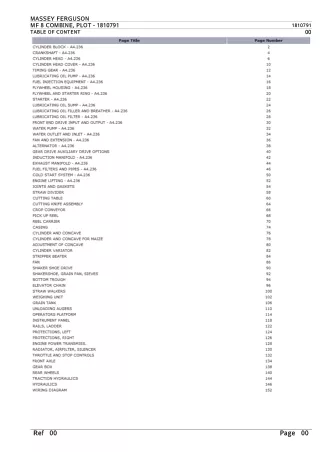 Massey Ferguson MF 8 COMBINE, PLOT Parts Catalogue Manual