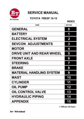 TOYOTA FBESF12 Forklift Service Repair Manual