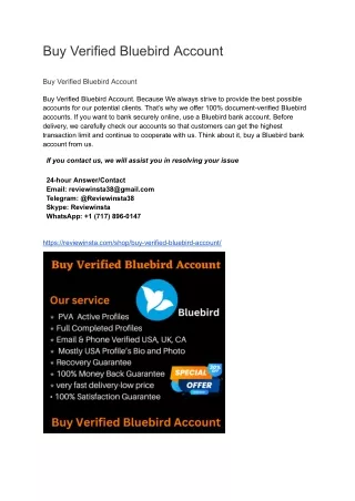 Buy Verified Bluebird Account