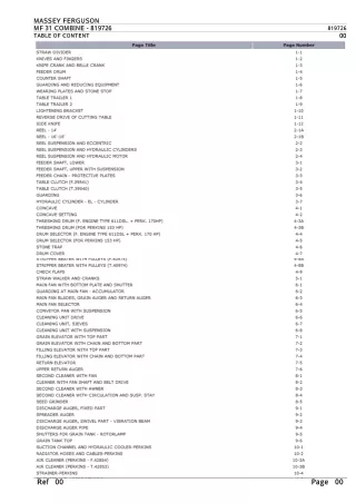 Massey Ferguson MF 31 COMBINE Parts Catalogue Manual