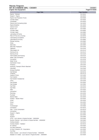 Massey Ferguson MF 38 COMBINE (BR) Parts Catalogue Manual