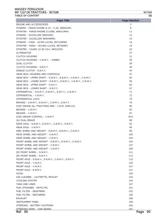 Massey Ferguson MF 130 Tractor Service Parts Catalogue Manual