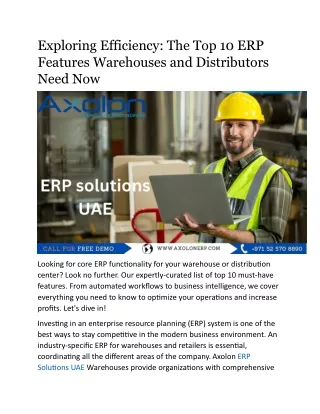 Exploring Efficiency The Top 10 ERP Features Warehouses and Distributors Need Now