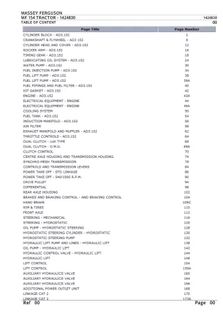 Massey Ferguson MF 154 TRACTOR Service Parts Catalogue Manual